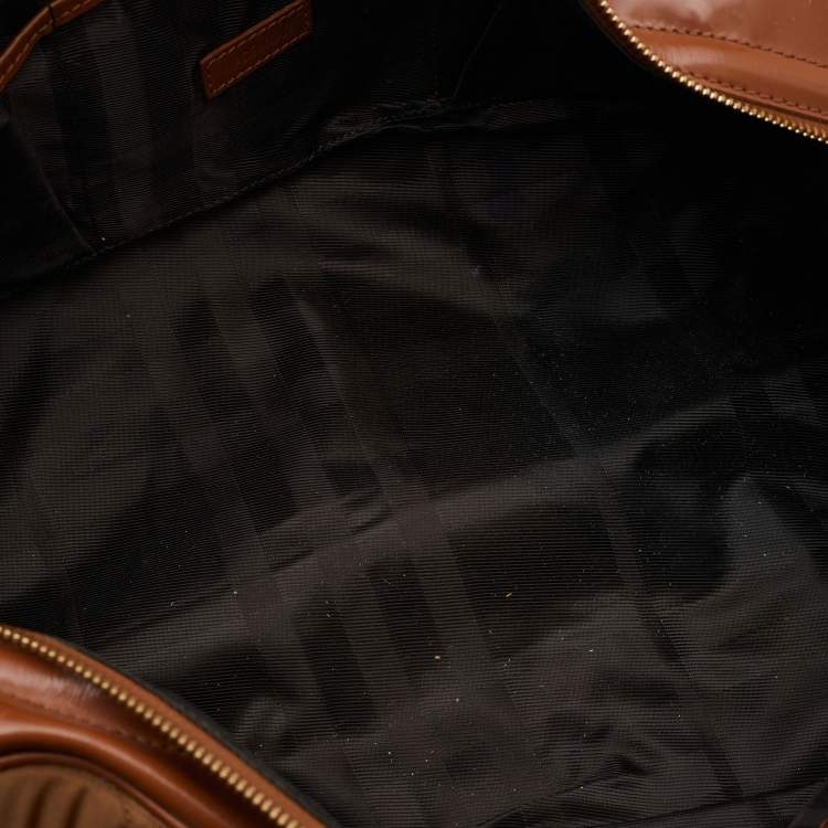 Pre Owned Burberry Brown/Tan Nylon and Leather Large Manor Satchel