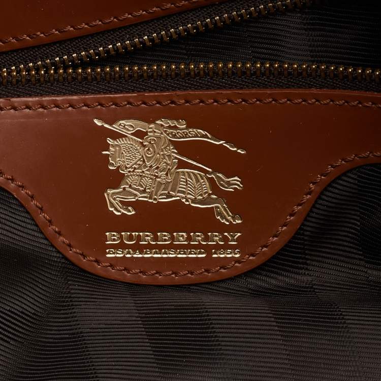 Pre Owned Burberry Brown/Tan Nylon and Leather Large Manor Satchel