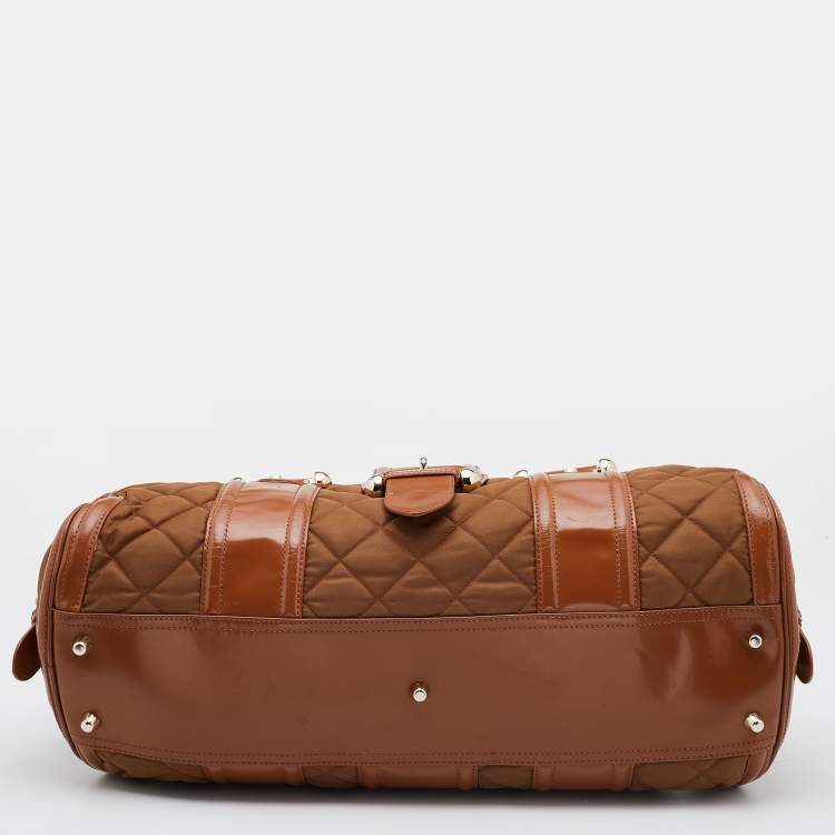 Pre Owned Burberry Brown/Tan Nylon and Leather Large Manor Satchel