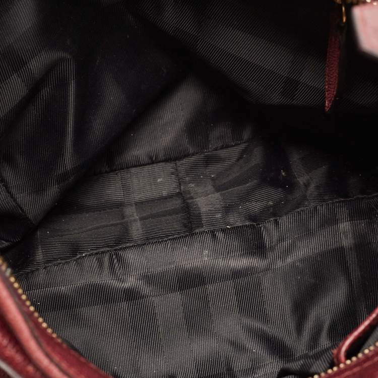 Pre Owned Burberry Burgundy Textured Leather Bartow Hobo