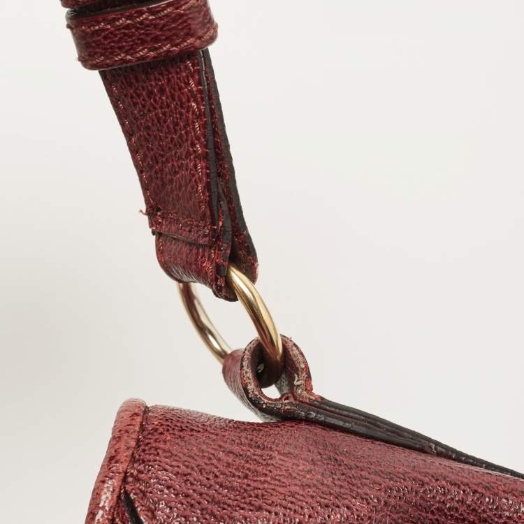 Pre Owned Burberry Burgundy Textured Leather Bartow Hobo