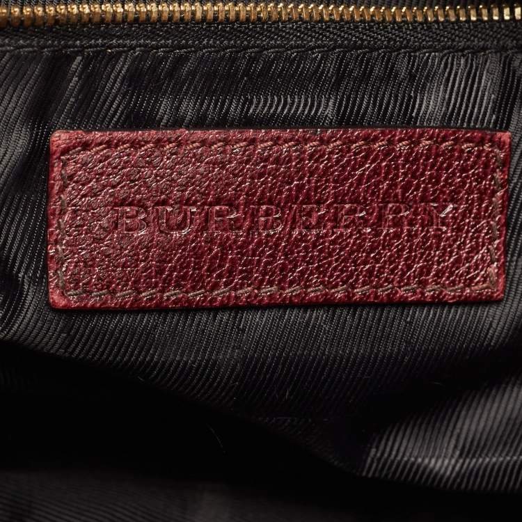 Pre Owned Burberry Burgundy Textured Leather Bartow Hobo