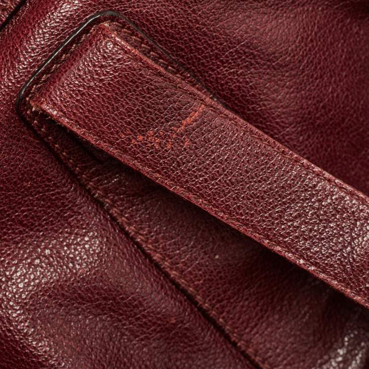 Pre Owned Burberry Burgundy Textured Leather Bartow Hobo