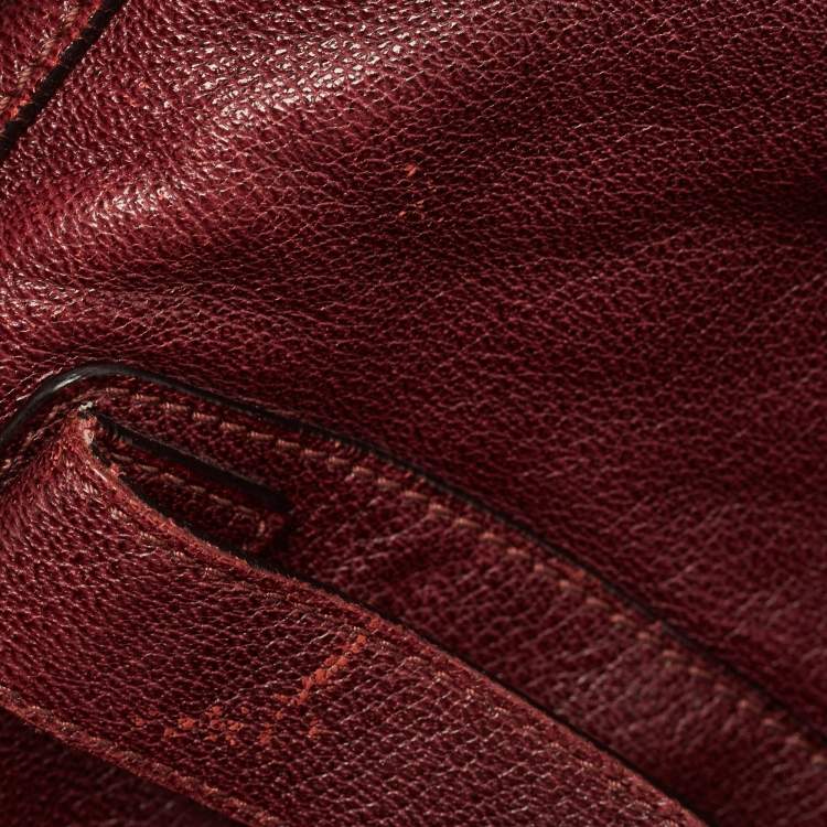 Pre Owned Burberry Burgundy Textured Leather Bartow Hobo