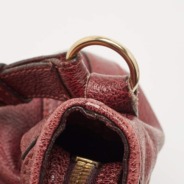Pre Owned Burberry Burgundy Textured Leather Bartow Hobo