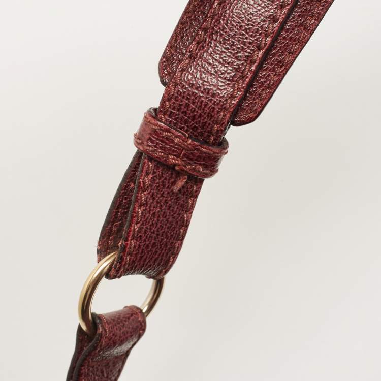 Pre Owned Burberry Burgundy Textured Leather Bartow Hobo