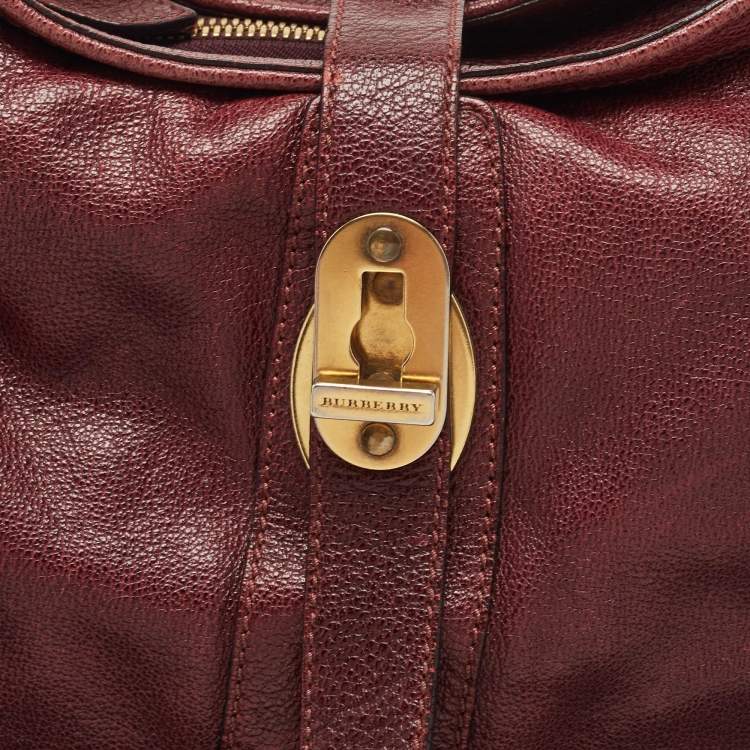 Pre Owned Burberry Burgundy Textured Leather Bartow Hobo