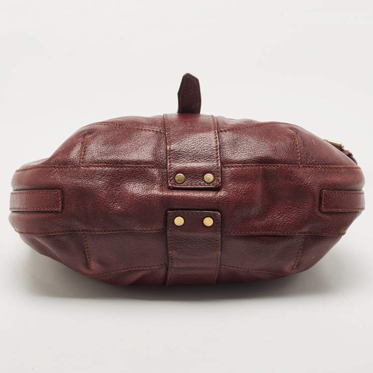 Pre Owned Burberry Burgundy Textured Leather Bartow Hobo