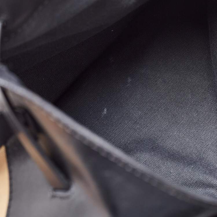 Pre Owned Burberry Black/Beige House Check Canvas and Leather Bridle Hobo