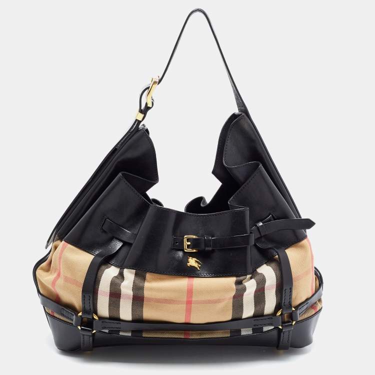 Burberry Black/Beige House Check Coated Canvas and Leather Baby Bridle  Crossbody Bag Burberry