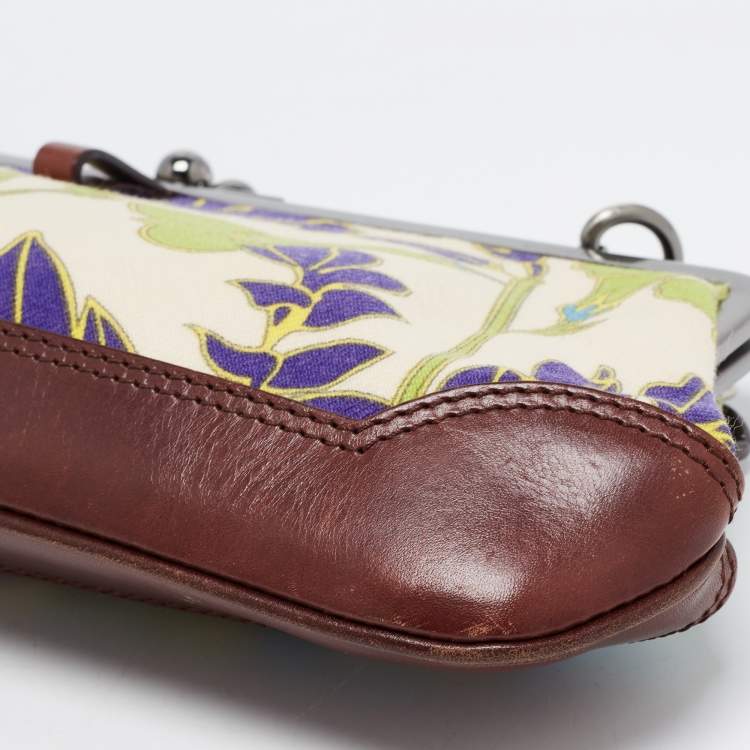Pre Owned Burberry Multicolor Floral Printed Canvas and Leather Kisslock Frame Chain Clutch
