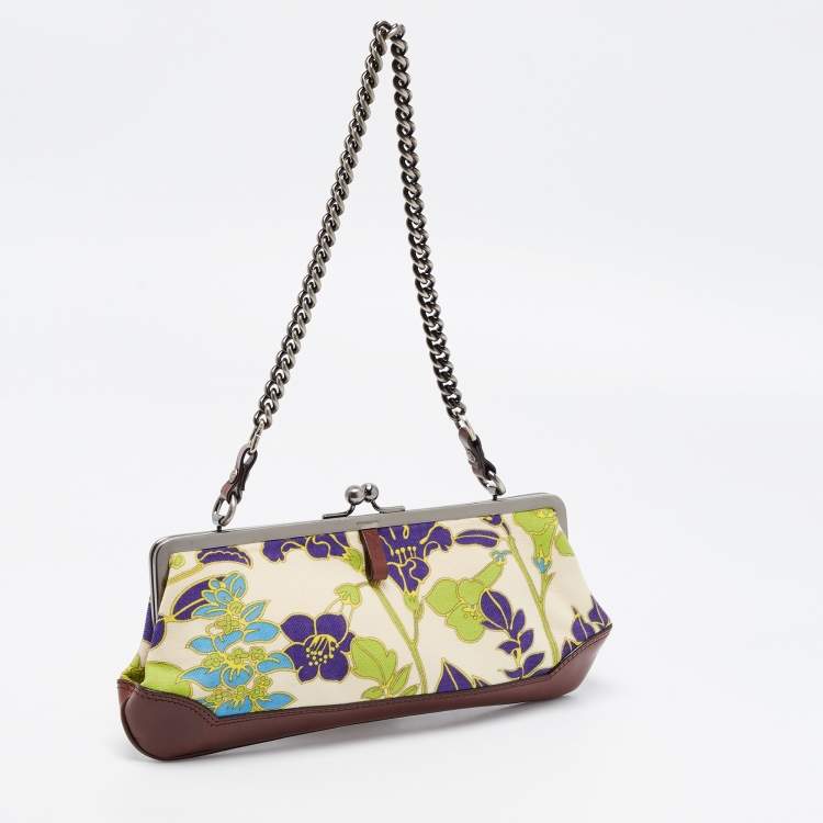 Pre Owned Burberry Multicolor Floral Printed Canvas and Leather Kisslock Frame Chain Clutch