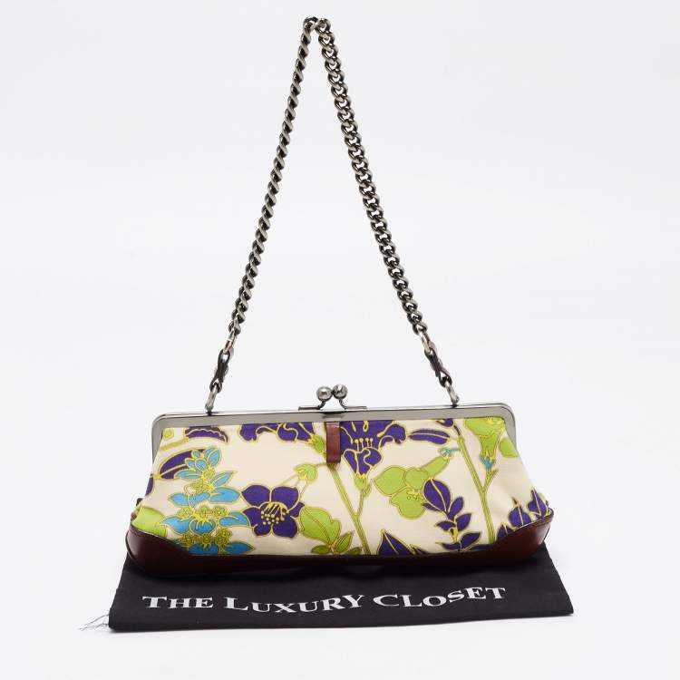 Pre Owned Burberry Multicolor Floral Printed Canvas and Leather Kisslock Frame Chain Clutch