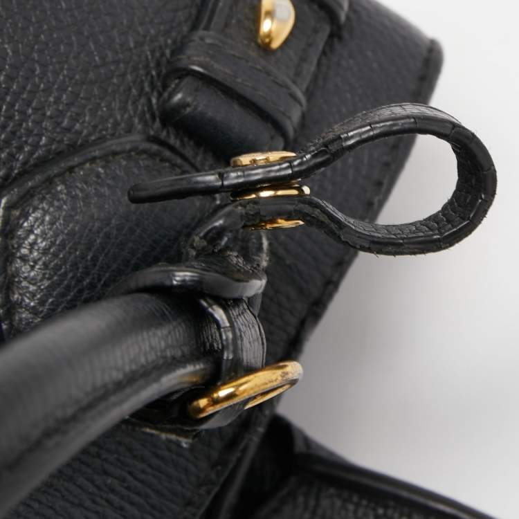 Pre Owned Burberry Black Leather and House Check Fabric Small Banner Tote