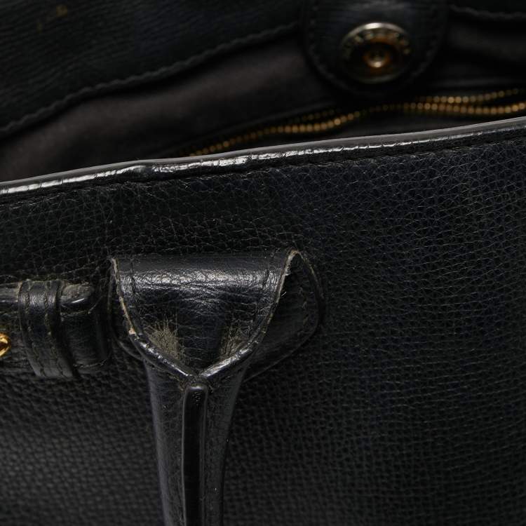 Pre Owned Burberry Black Leather and House Check Fabric Small Banner Tote
