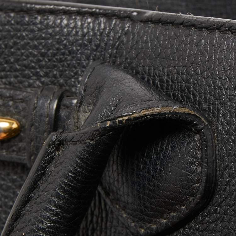 Pre Owned Burberry Black Leather and House Check Fabric Small Banner Tote