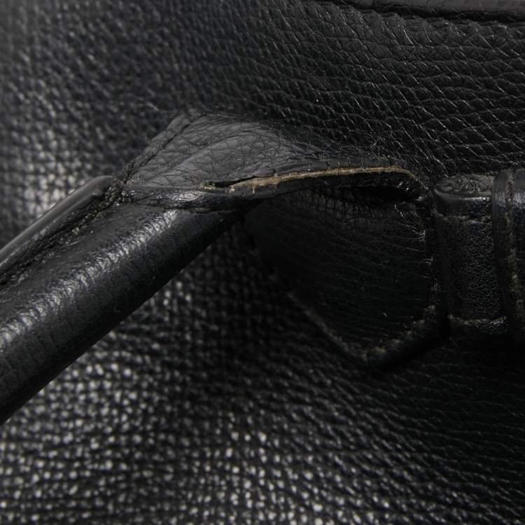 Pre Owned Burberry Black Leather and House Check Fabric Small Banner Tote