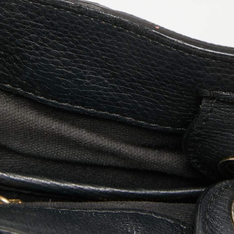 Pre Owned Burberry Black Leather and House Check Fabric Small Banner Tote