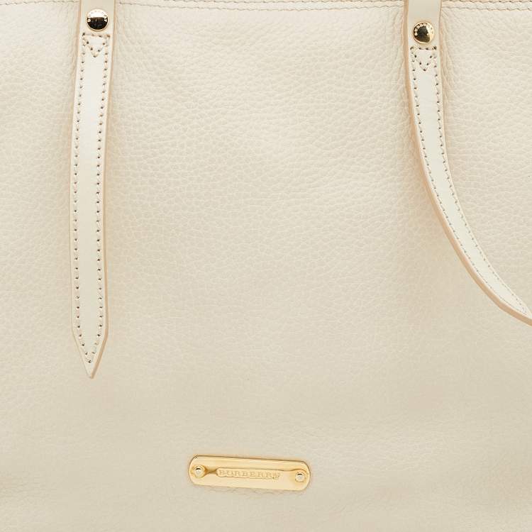 Pre Owned Burberry Off White Leather Small Salisbury Tote