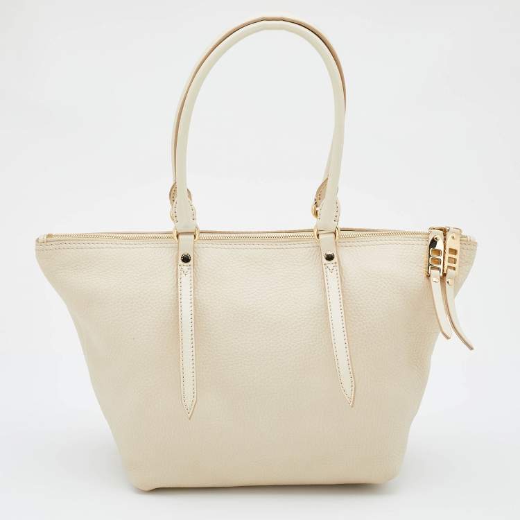Pre Owned Burberry Off White Leather Small Salisbury Tote