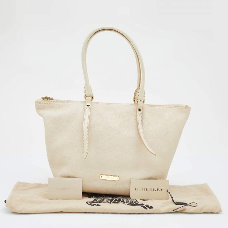 Pre Owned Burberry Off White Leather Small Salisbury Tote