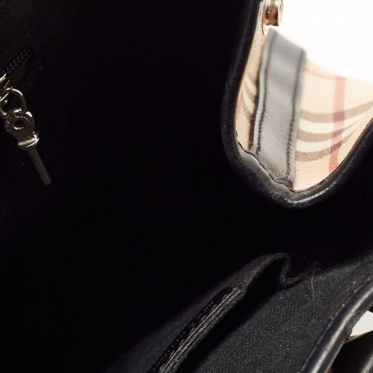 Pre Owned Burberry Black Nova Check Vinyl Small Eden Satchel