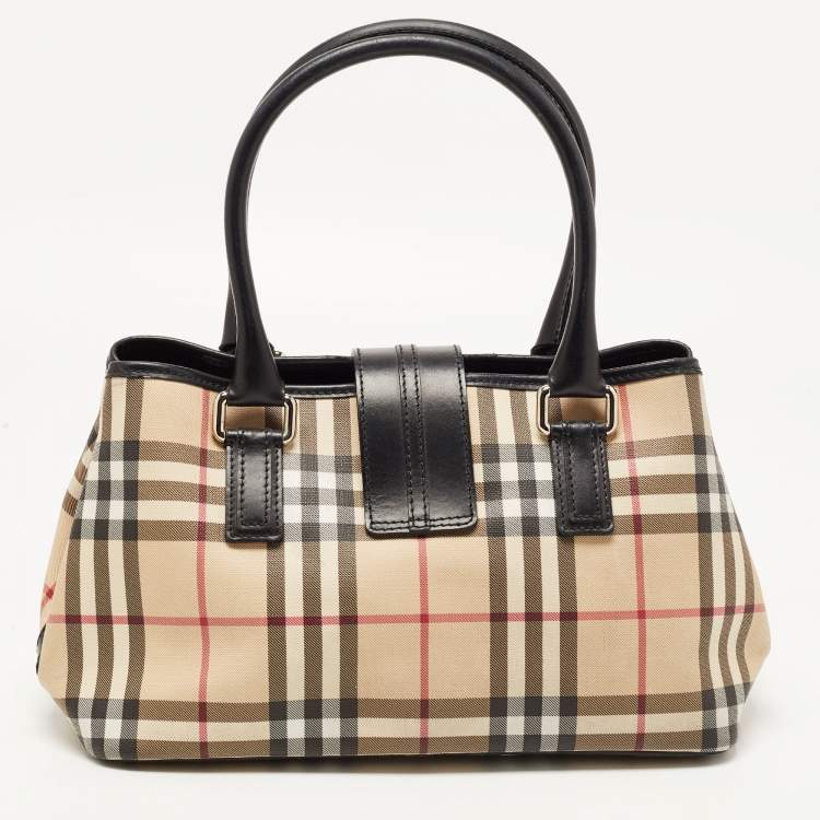 Pre Owned Burberry Black Nova Check Vinyl Small Eden Satchel