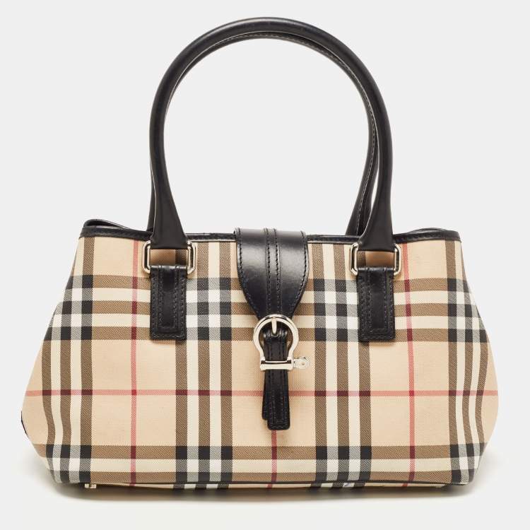 Pre Owned Burberry Black Nova Check Vinyl Small Eden Satchel