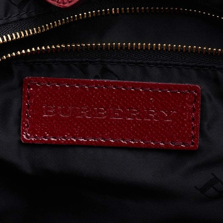 Pre Owned Burberry Red Patent and Leather Drawstring Tote