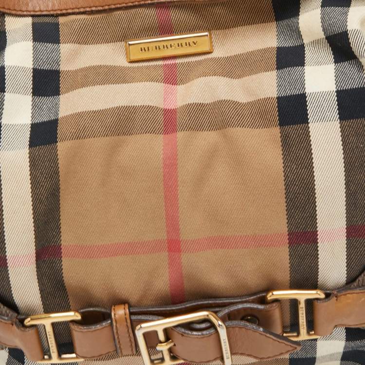 Pre Owned Burberry Beige House Check Canvas and Leather Large Parsons Hobo