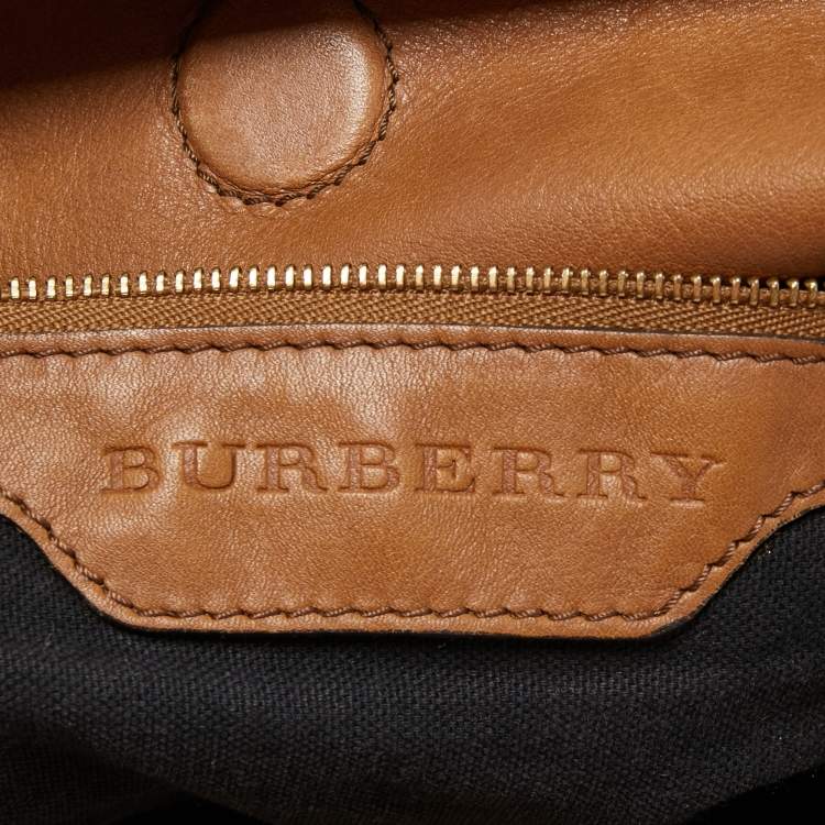 Pre Owned Burberry Beige House Check Canvas and Leather Large Parsons Hobo