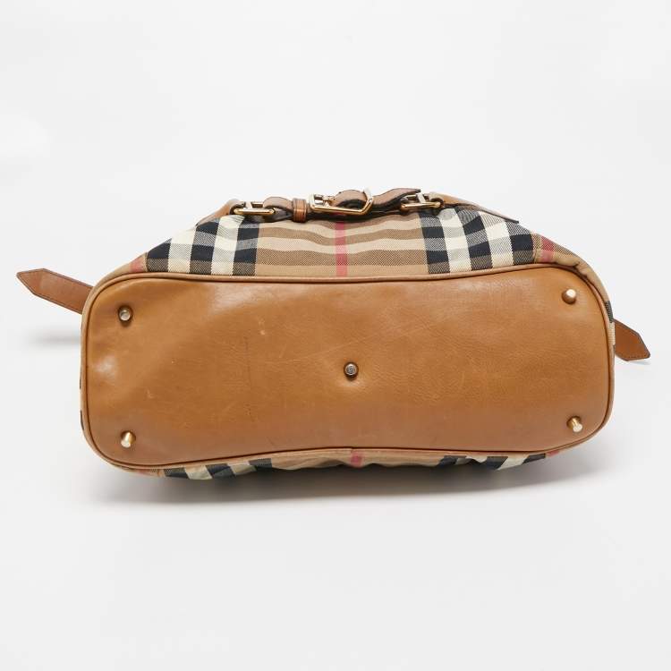 Pre Owned Burberry Beige House Check Canvas and Leather Large Parsons Hobo