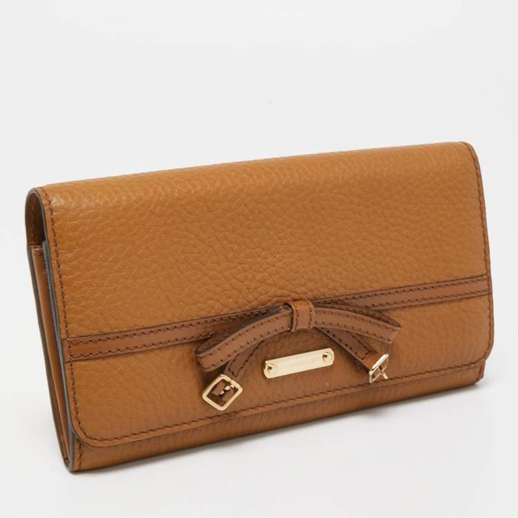Pre Owned Burberry Brown Leather Bow Continental Wallet