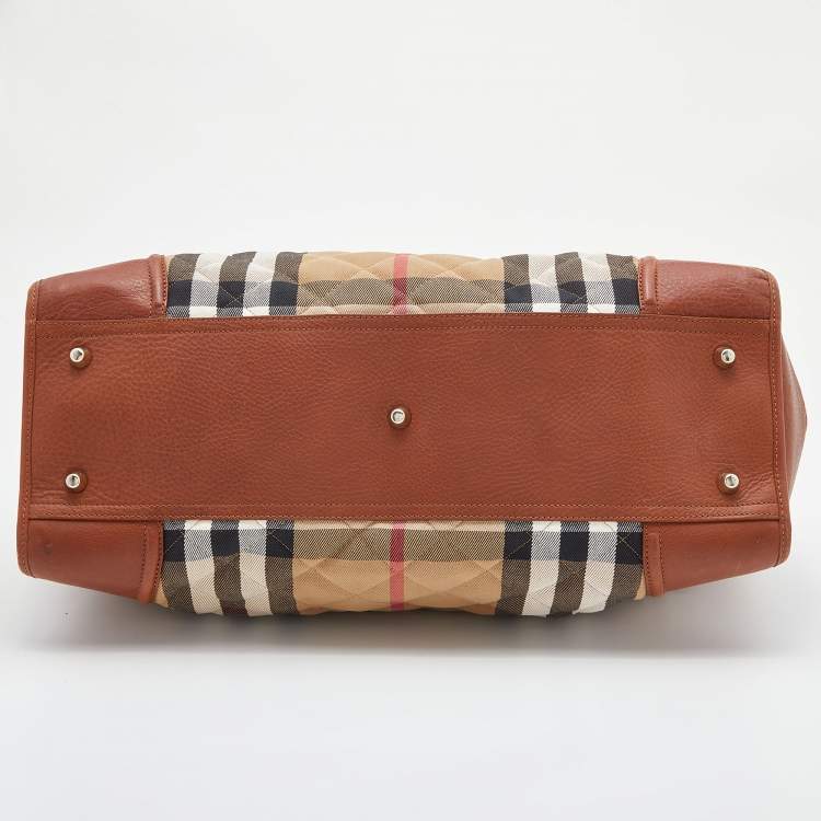 Pre Owned Burberry Beige/Tan Quilted Nova Check Canvas and Leather Manor Bag