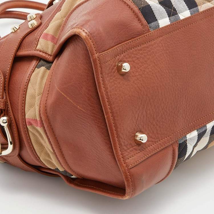 Pre Owned Burberry Beige/Tan Quilted Nova Check Canvas and Leather Manor Bag