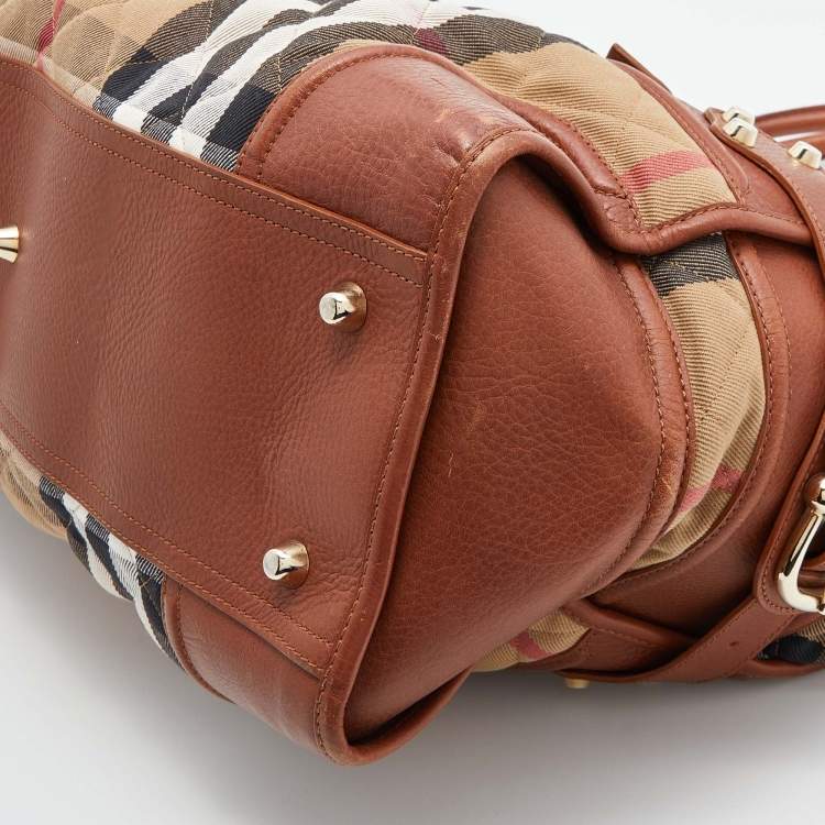 Pre Owned Burberry Beige/Tan Quilted Nova Check Canvas and Leather Manor Bag