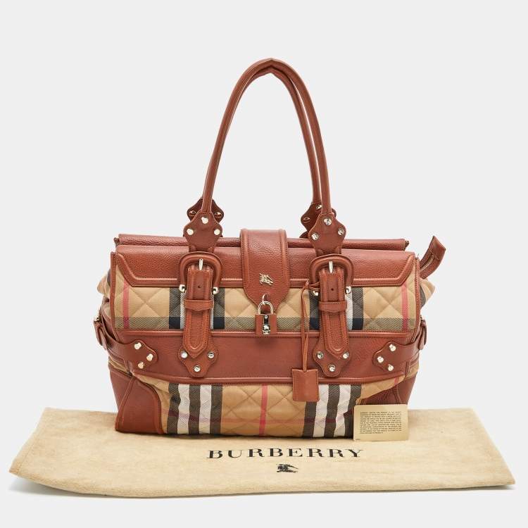Pre Owned Burberry Beige/Tan Quilted Nova Check Canvas and Leather Manor Bag
