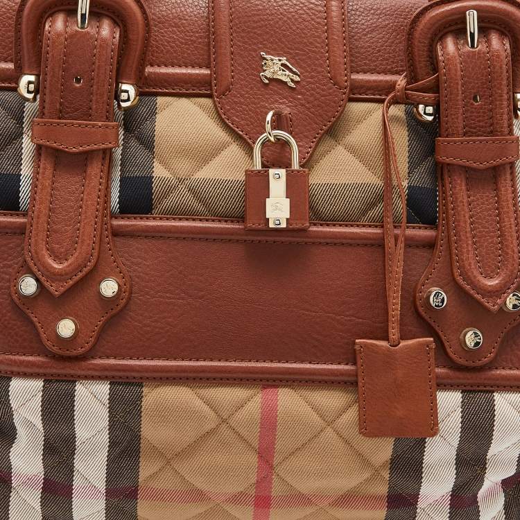 Pre Owned Burberry Beige/Tan Quilted Nova Check Canvas and Leather Manor Bag