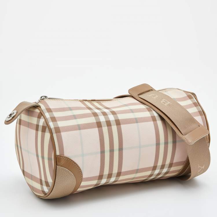 Pre Owned Burberry Pink/Beige Candy Nova Check PVC and Leather Shoulder Bag