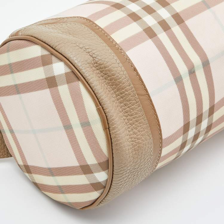 Pre Owned Burberry Pink/Beige Candy Nova Check PVC and Leather Shoulder Bag