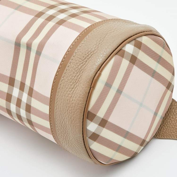 Pre Owned Burberry Pink/Beige Candy Nova Check PVC and Leather Shoulder Bag