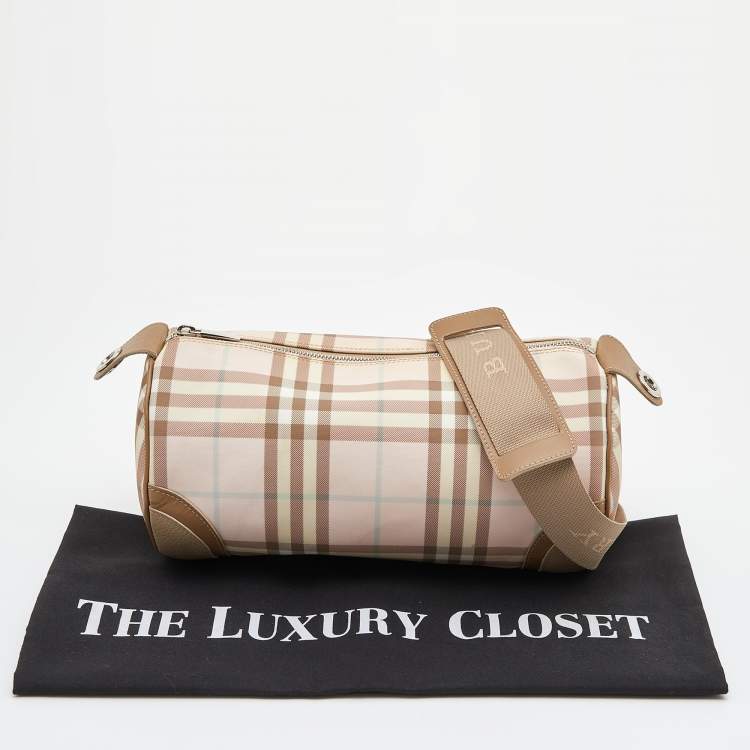 Pre Owned Burberry Pink/Beige Candy Nova Check PVC and Leather Shoulder Bag