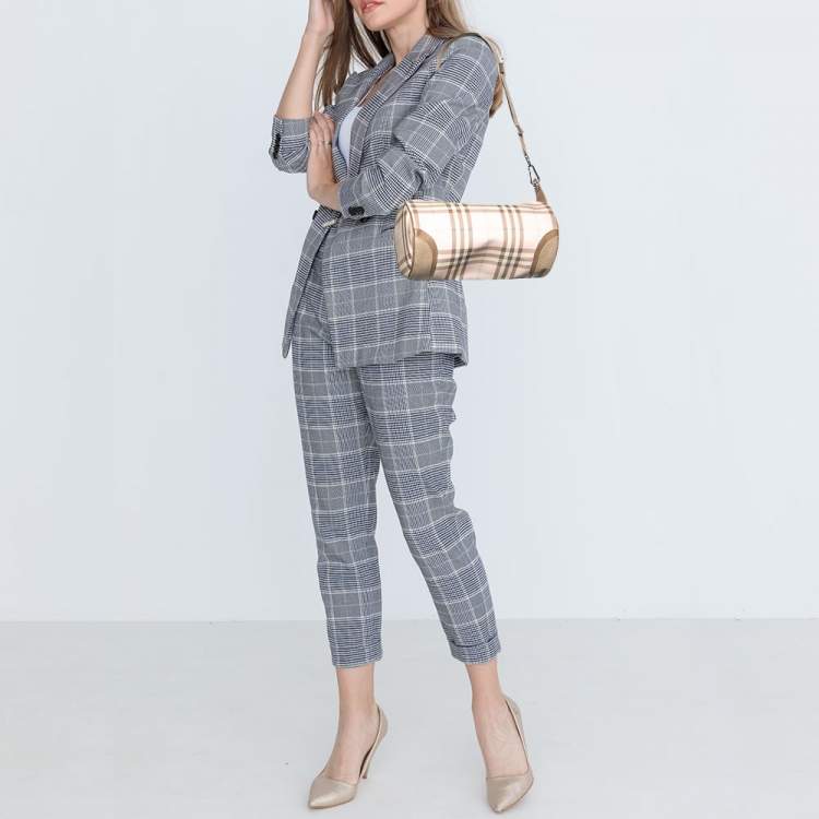 Pre Owned Burberry Pink/Beige Candy Nova Check PVC and Leather Shoulder Bag