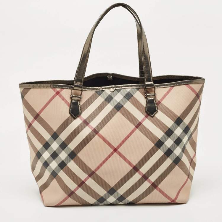 Burberry Gun Metal/Beige Supernova Check Coated Canvas and Leather ...