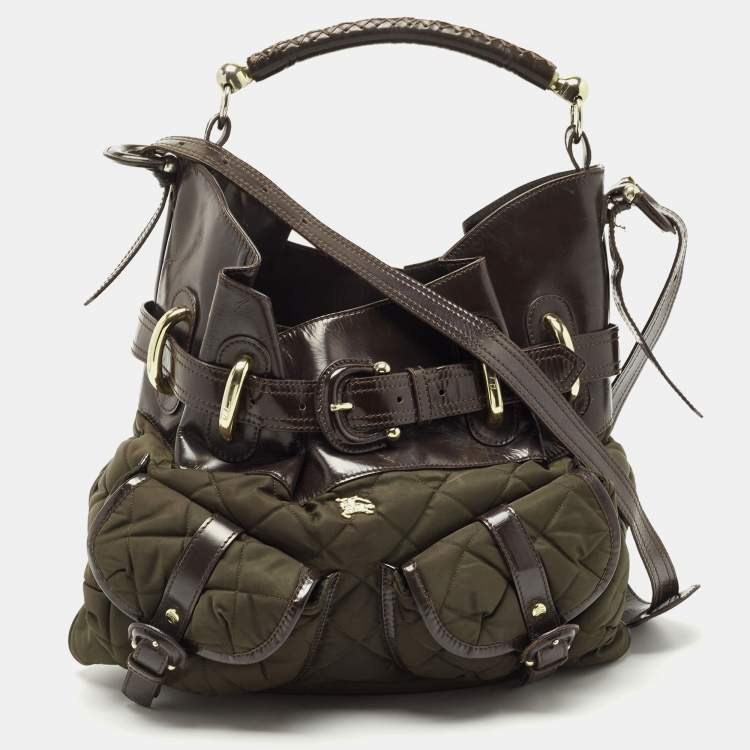 Pre Owned Burberry Brown/Khaki Quilted Nylon and Leather Bromley Hobo