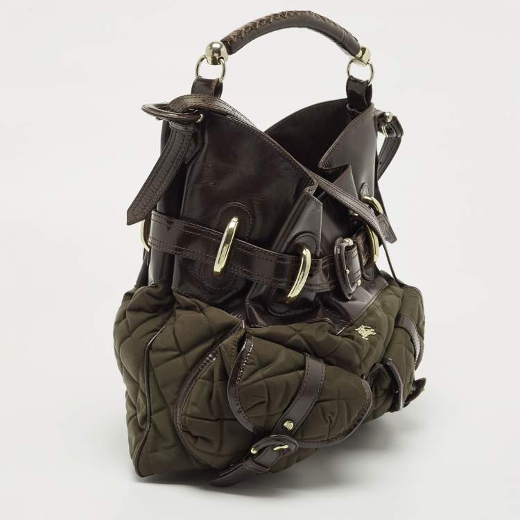Pre Owned Burberry Brown/Khaki Quilted Nylon and Leather Bromley Hobo