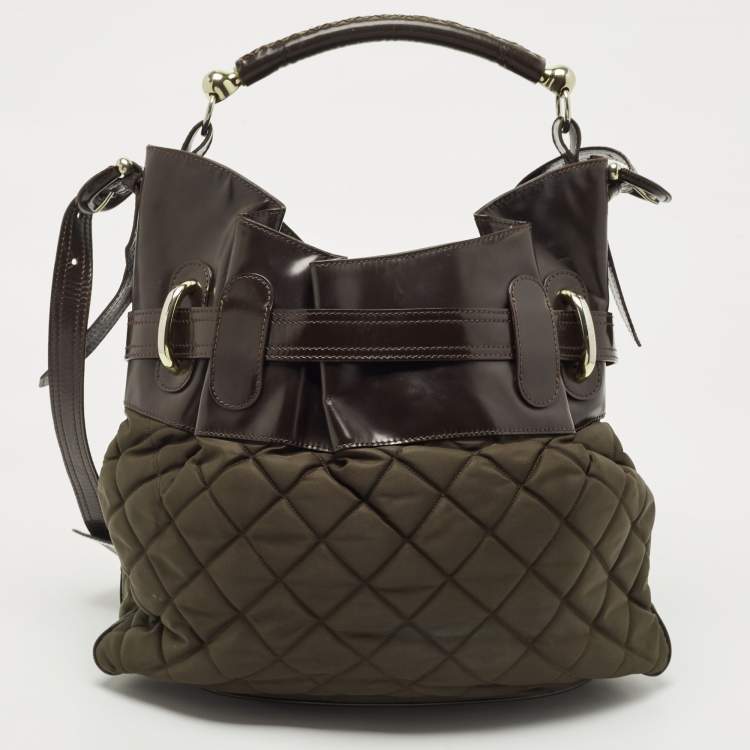 Pre Owned Burberry Brown/Khaki Quilted Nylon and Leather Bromley Hobo