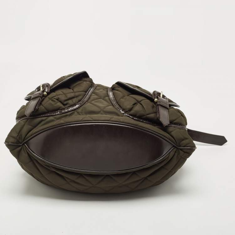 Pre Owned Burberry Brown/Khaki Quilted Nylon and Leather Bromley Hobo