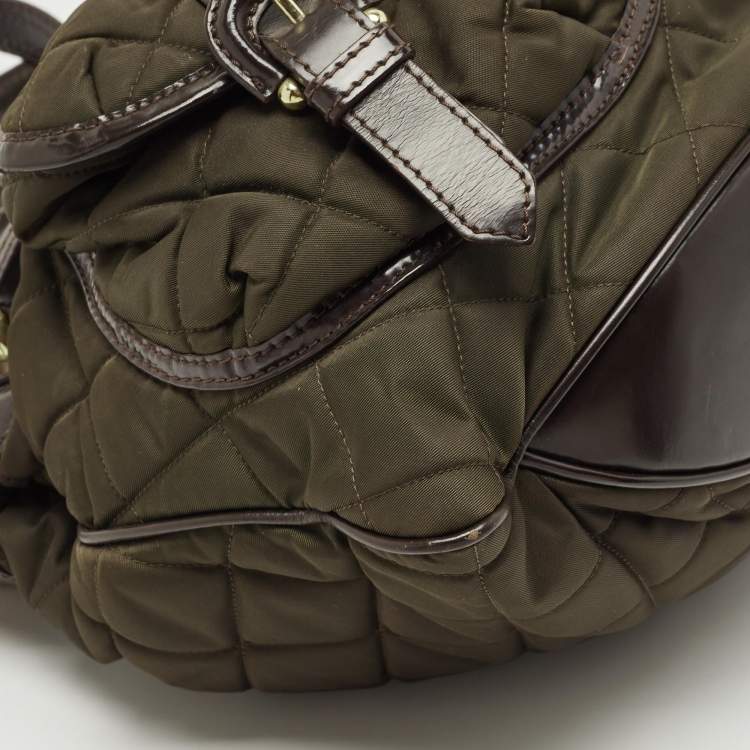 Pre Owned Burberry Brown/Khaki Quilted Nylon and Leather Bromley Hobo
