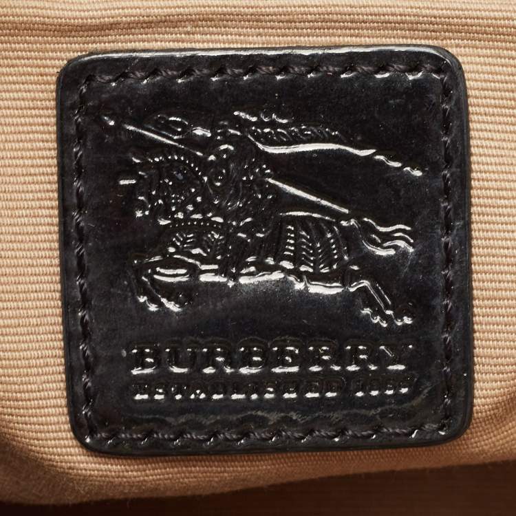 Pre Owned Burberry Black/Beige Nova Check PVC and Patent Leather Eden Tote